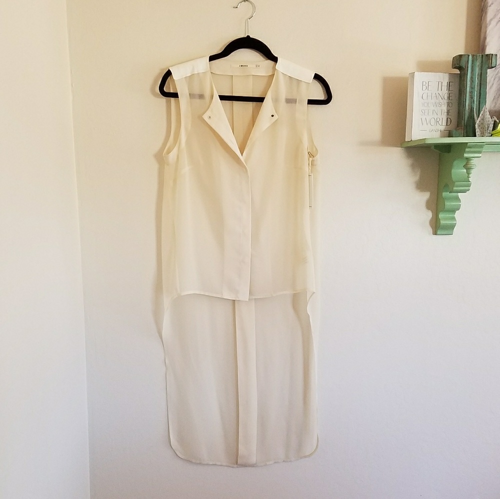 NWT J Brand sheer cream blouse with lamb leather
